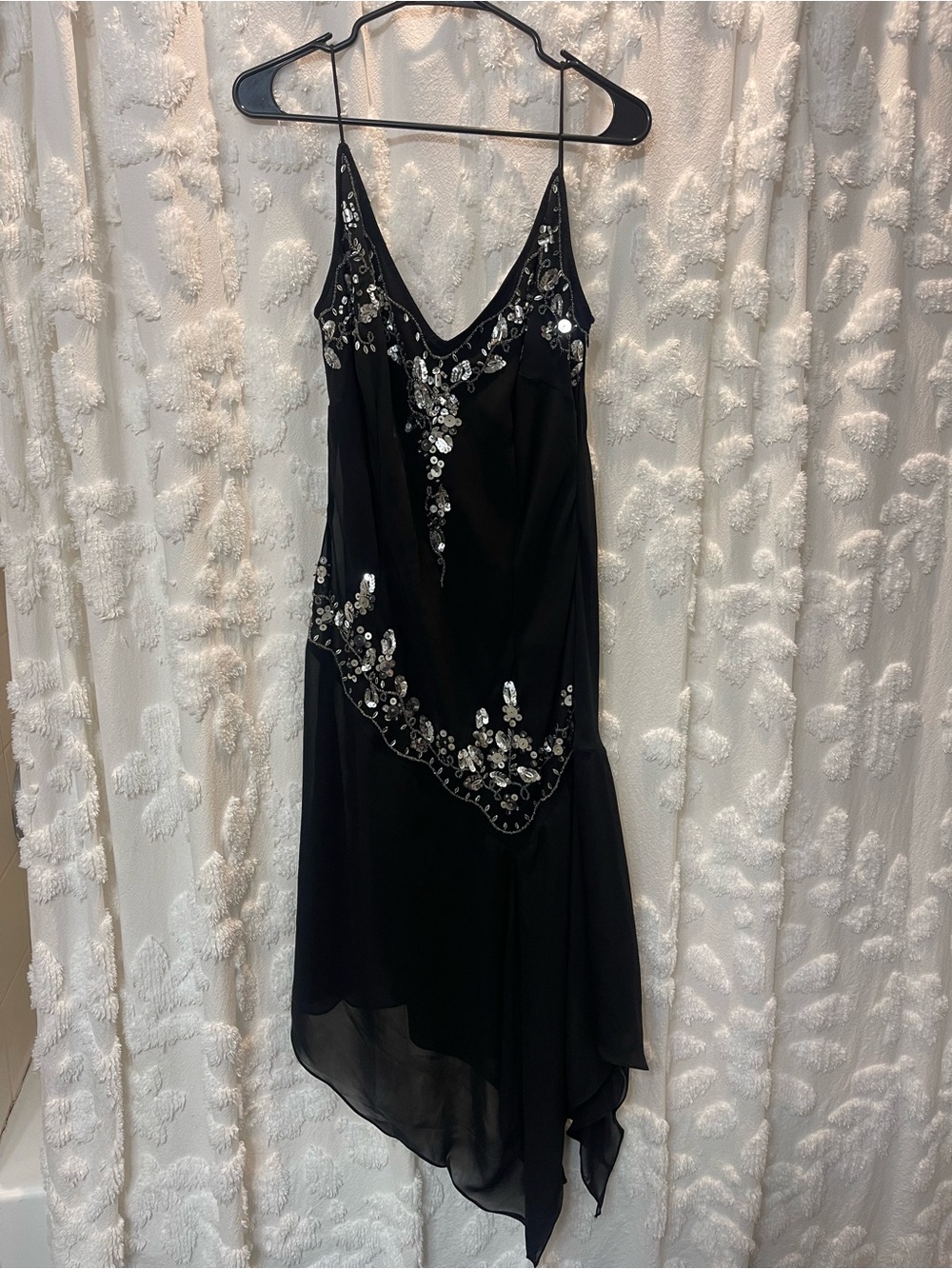 Marina vintage black beaded fairy dress with silver sequins and beads